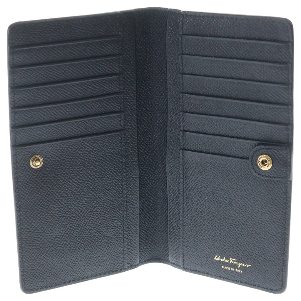 FERRAGAMO(フェラガモ) ガンチーニ レザー カードウォレット 二つ折り長財布 小銭入れ付き ブラック 22D779 レディース