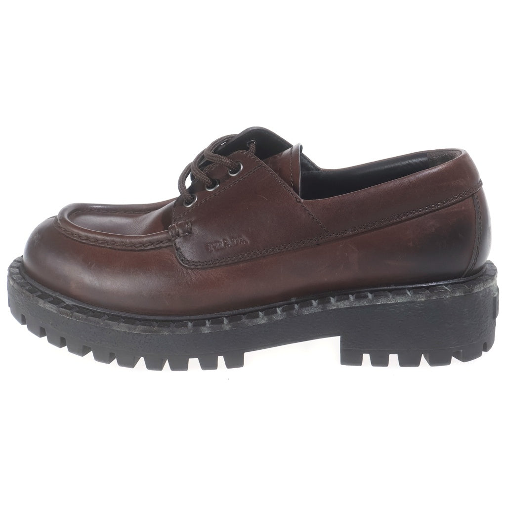 PRADA(プラダ) モックトゥ レザー レースアップ シューズ ローファー #7 1/2 ブラウン 2EE416