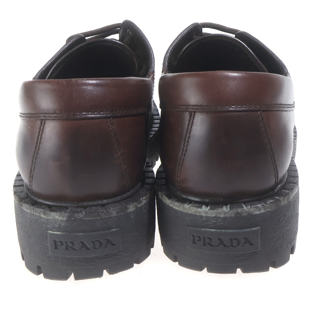 PRADA(プラダ) モックトゥ レザー レースアップ シューズ ローファー #7 1/2 ブラウン 2EE416