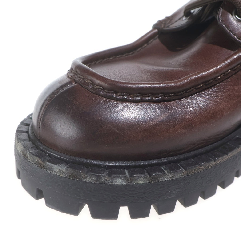 PRADA(プラダ) モックトゥ レザー レースアップ シューズ ローファー #7 1/2 ブラウン 2EE416