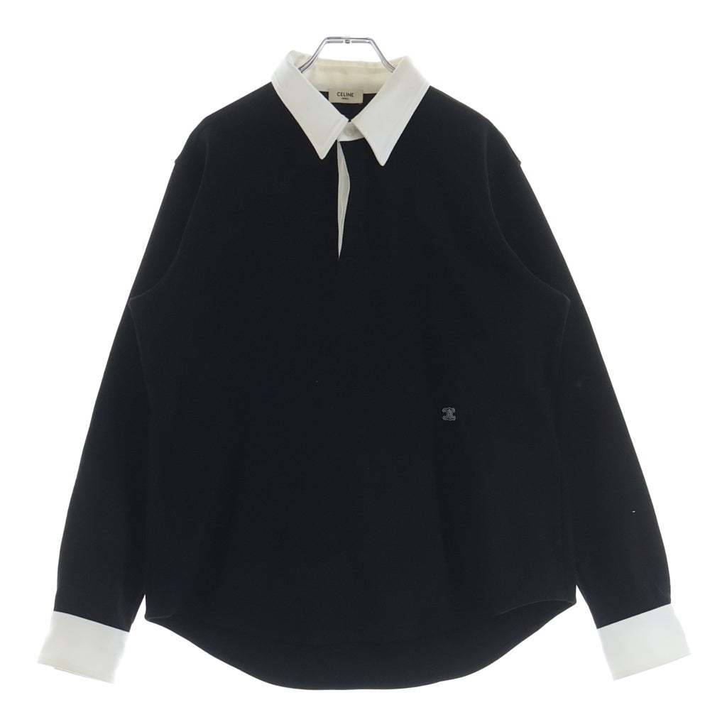 CELINE(セリーヌ) トリオンフ リブ編み コットン ジャージー ポロシャツ #XS ブラック RX0D30Z65 38AW