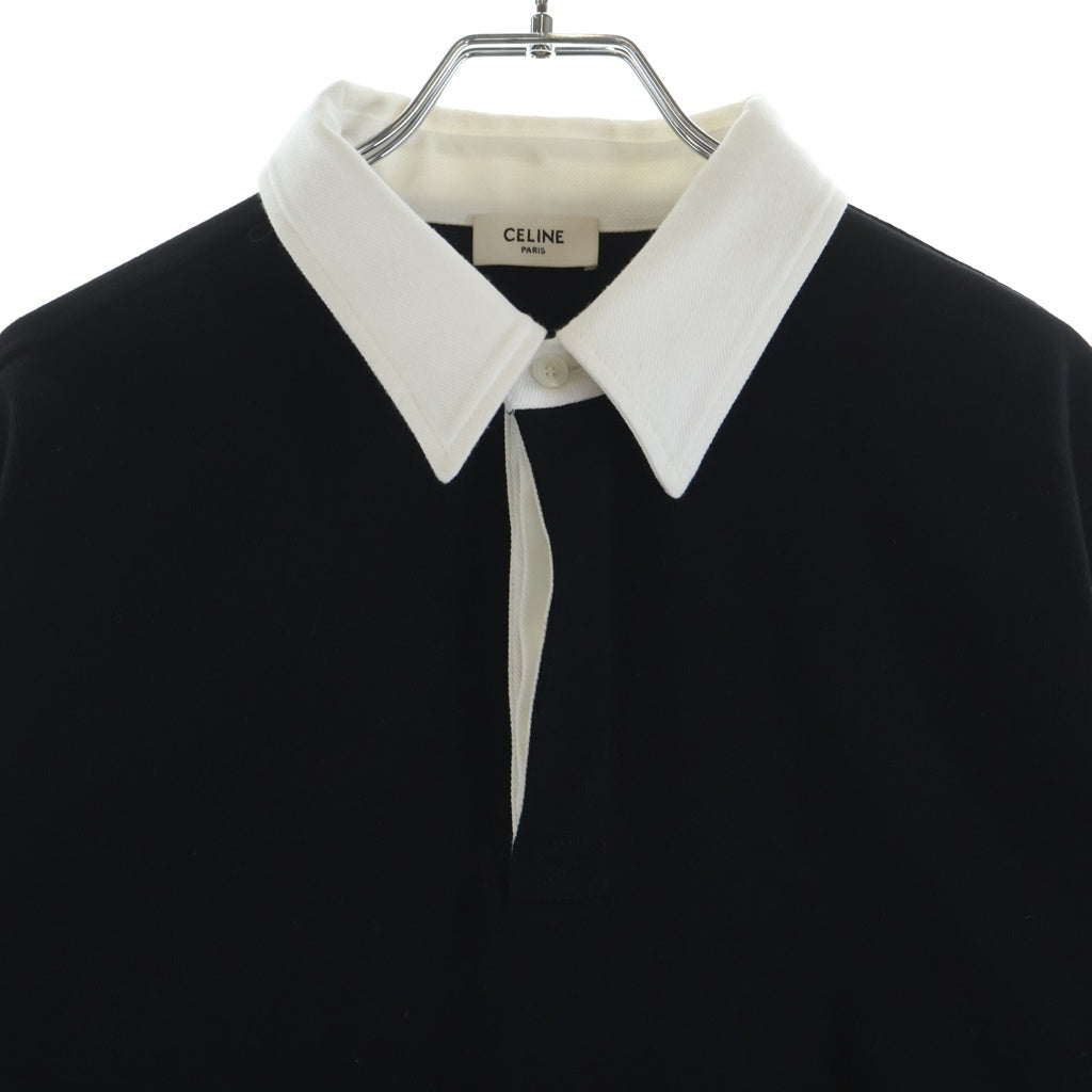 CELINE(セリーヌ) トリオンフ リブ編み コットン ジャージー ポロシャツ #XS ブラック RX0D30Z65 38AW