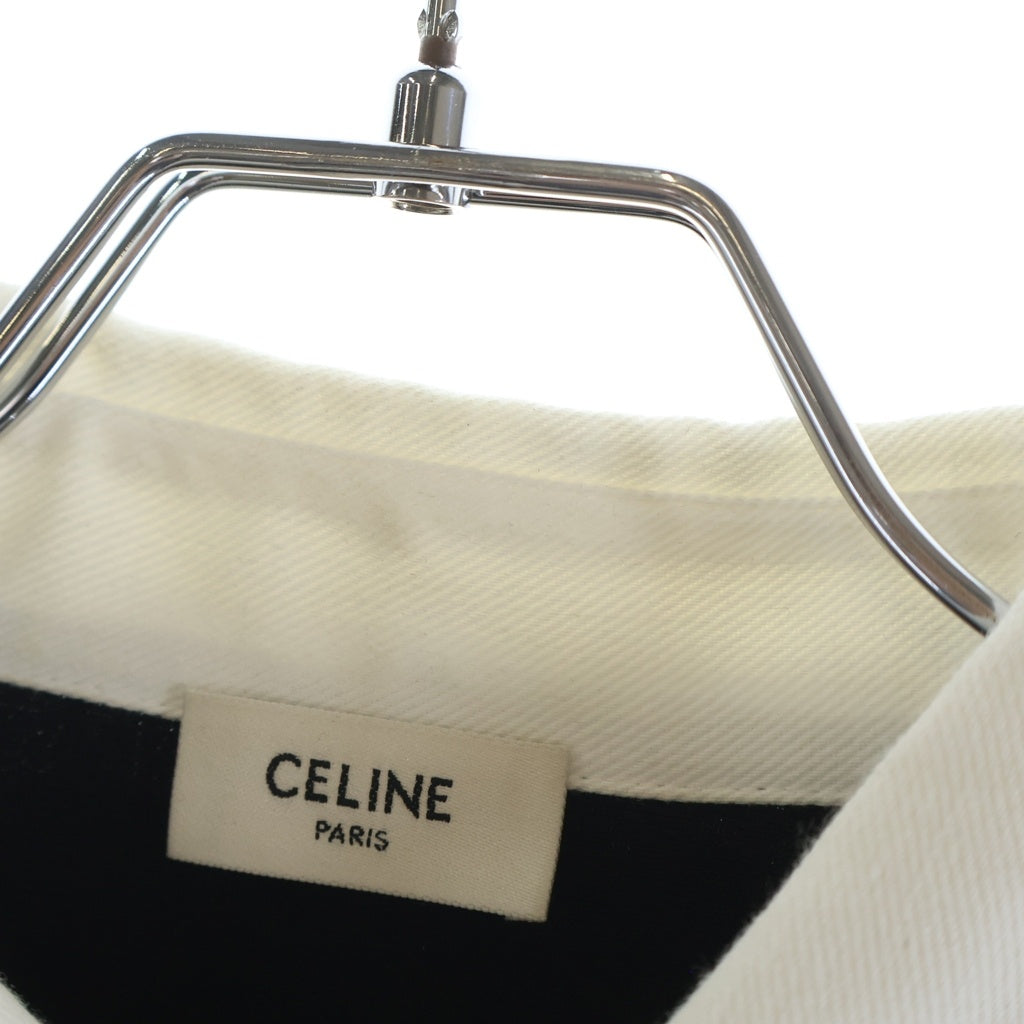 CELINE(セリーヌ) トリオンフ リブ編み コットン ジャージー ポロシャツ #XS ブラック RX0D30Z65 38AW