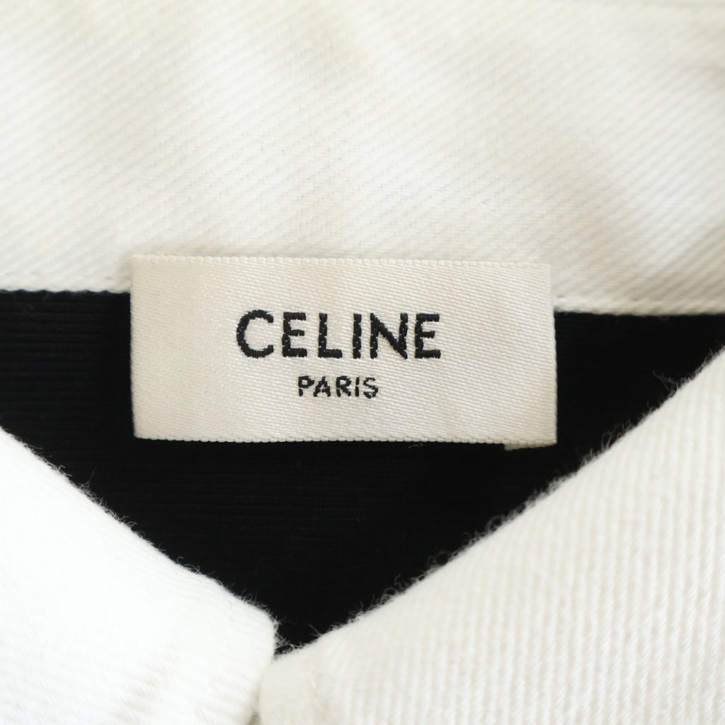 CELINE(セリーヌ) トリオンフ リブ編み コットン ジャージー ポロシャツ #XS ブラック RX0D30Z65 38AW