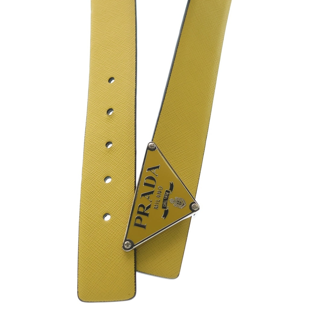 PRADA(プラダ) サフィアーノ トライアングルロゴ リバーシブル レザーベルト メタルバックル付き 34/85 イエロー/ブラック 2CA004/2CF014