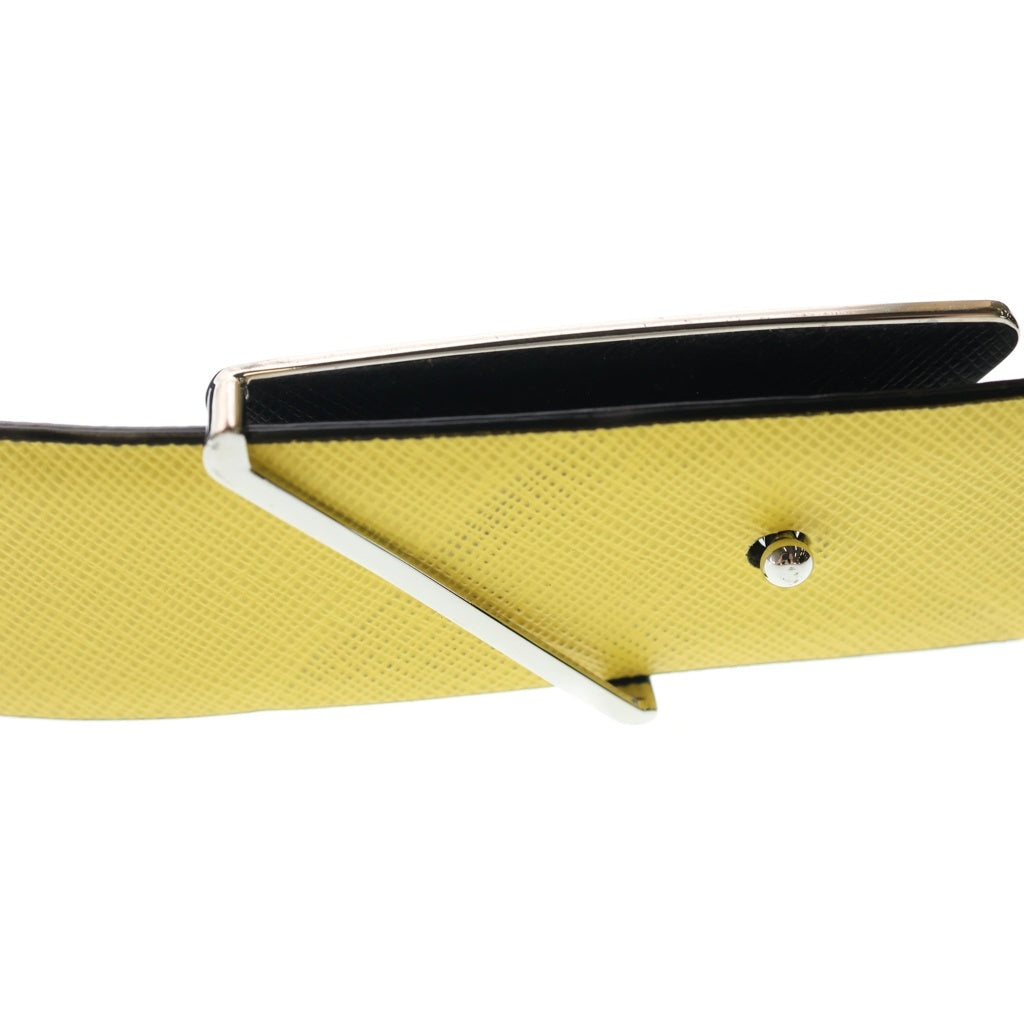 PRADA(プラダ) サフィアーノ トライアングルロゴ リバーシブル レザーベルト メタルバックル付き 34/85 イエロー/ブラック 2CA004/2CF014