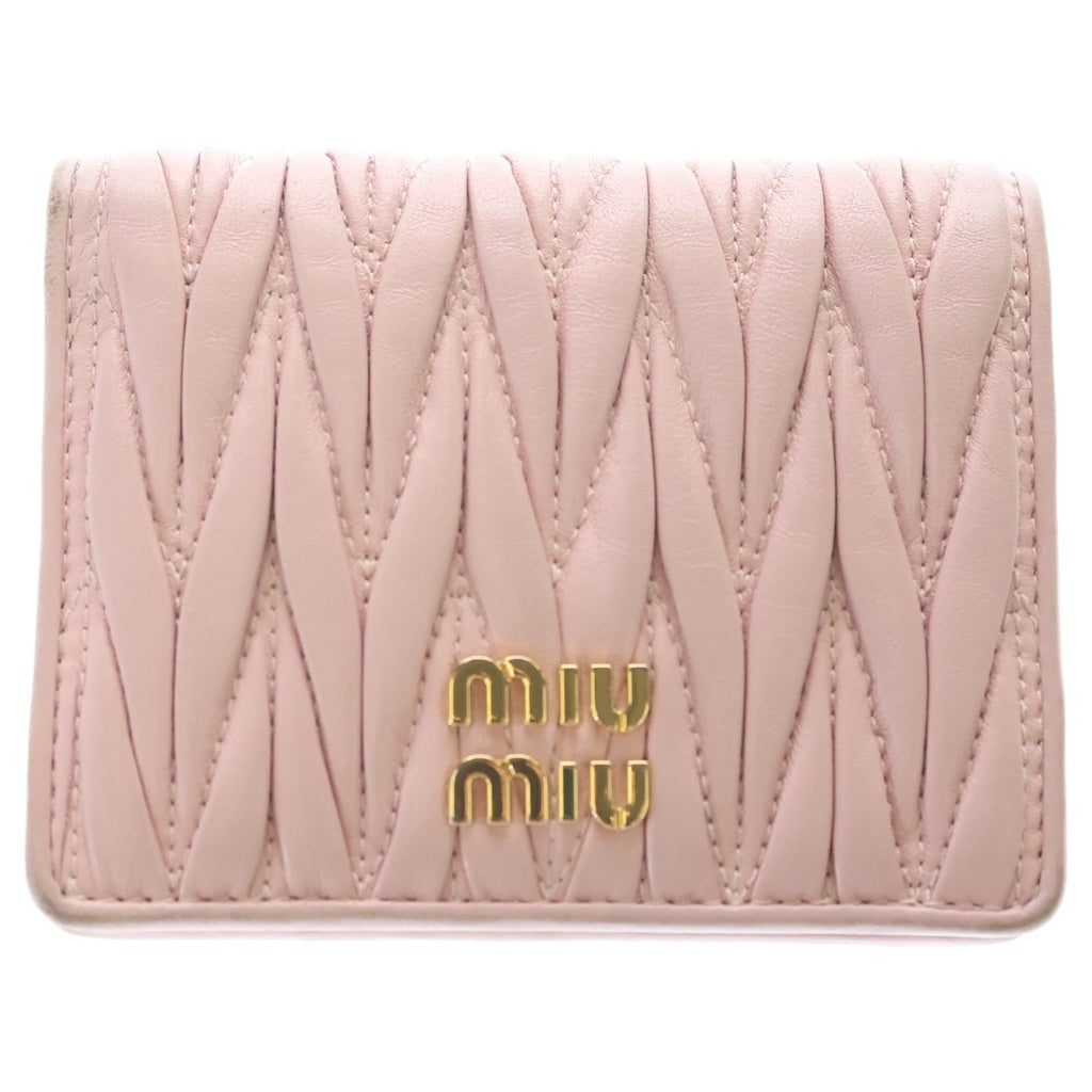 miumiu(ミュウミュウ) マテラッセ レザー ゴールド金具 二つ折り財布 コンパクトウォレット アラバスターピンク 5MV204 レディース