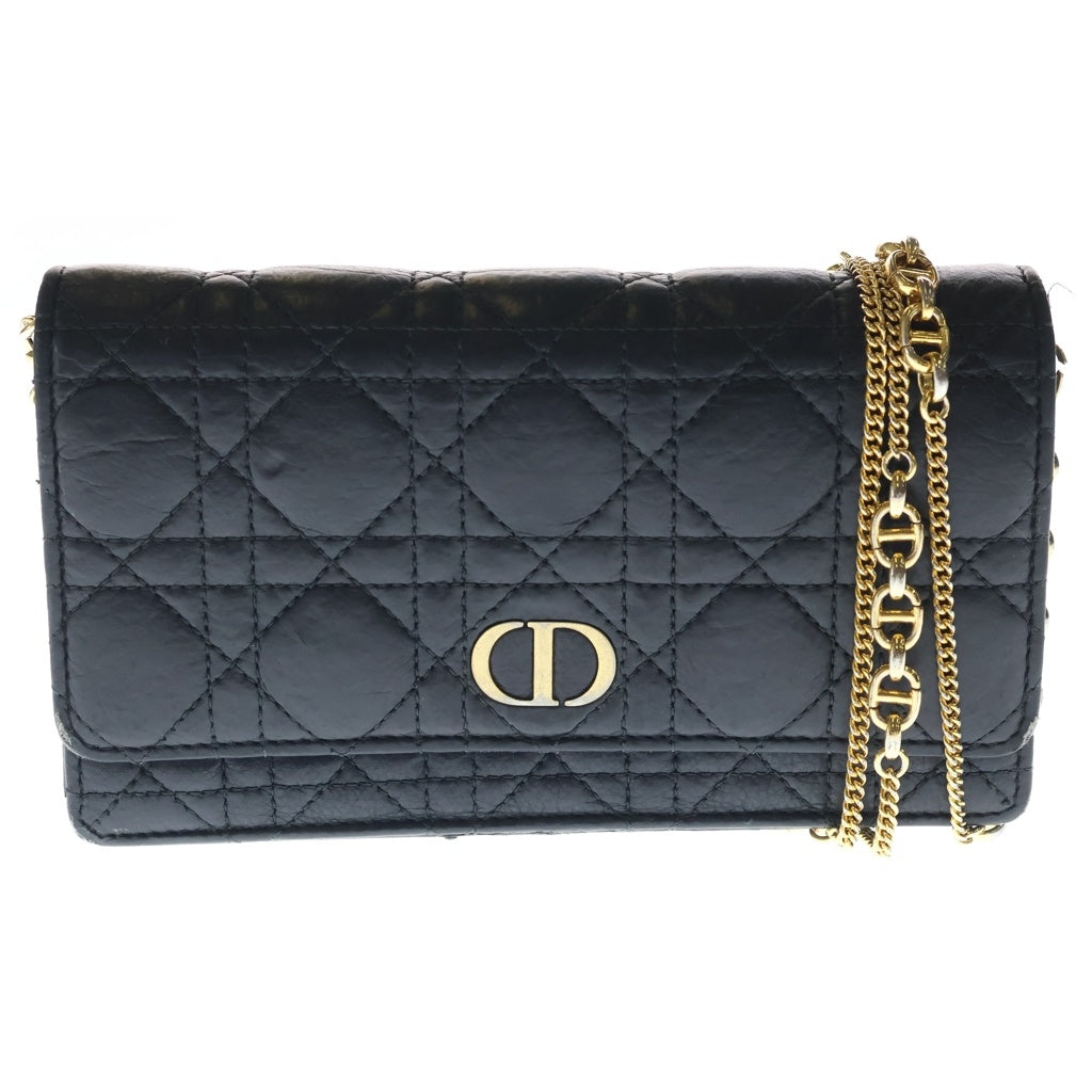 Christian Dior(クリスチャンディオール) カロ カナージュ チェーンポーチ チェーンウォレット ショルダーバッグ ブラック カーフスキン S5134UWHC_M900 ゴールド金具 レディース