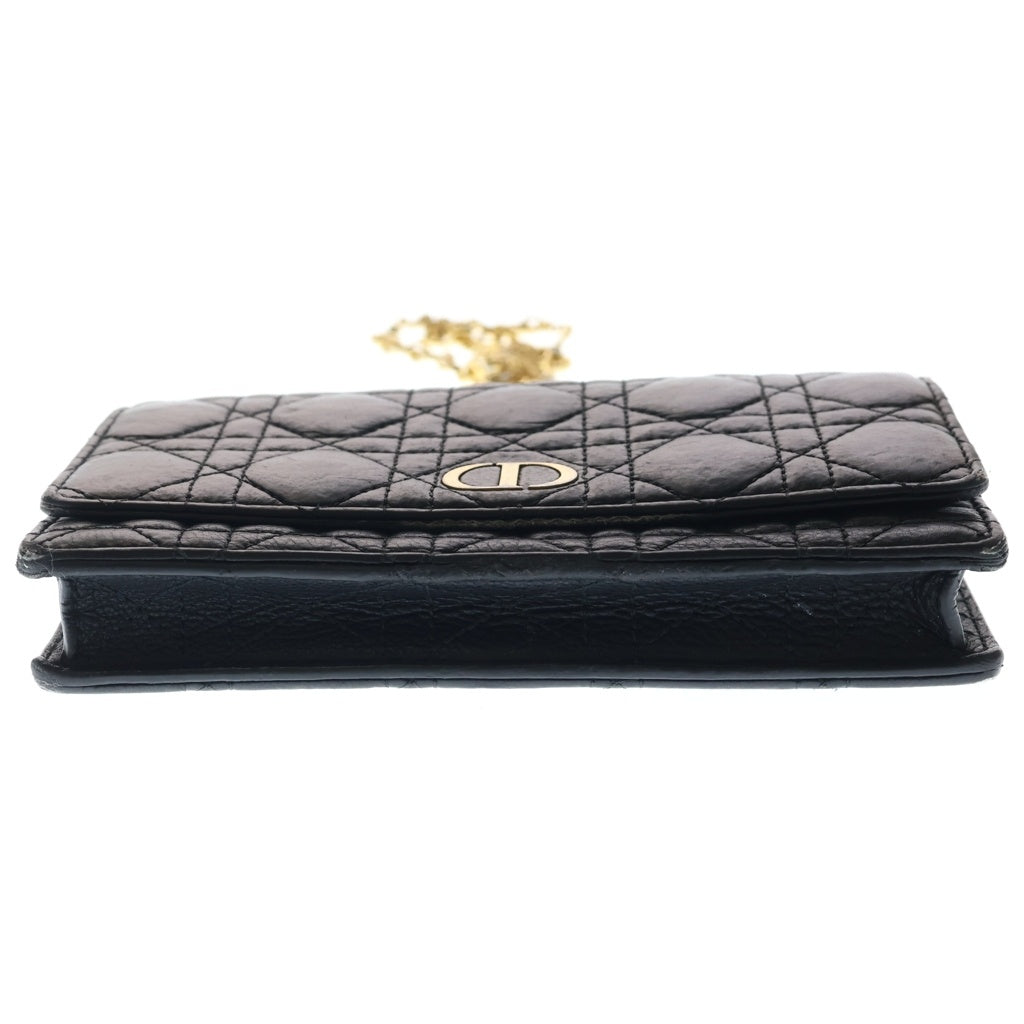 Christian Dior(クリスチャンディオール) カロ カナージュ チェーンポーチ チェーンウォレット ショルダーバッグ ブラック カーフスキン S5134UWHC_M900 ゴールド金具 レディース