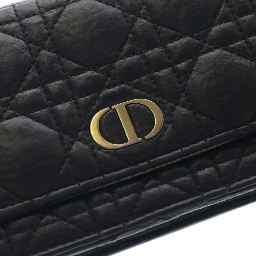 Christian Dior(クリスチャンディオール) カロ カナージュ チェーンポーチ チェーンウォレット ショルダーバッグ ブラック カーフスキン S5134UWHC_M900 ゴールド金具 レディース