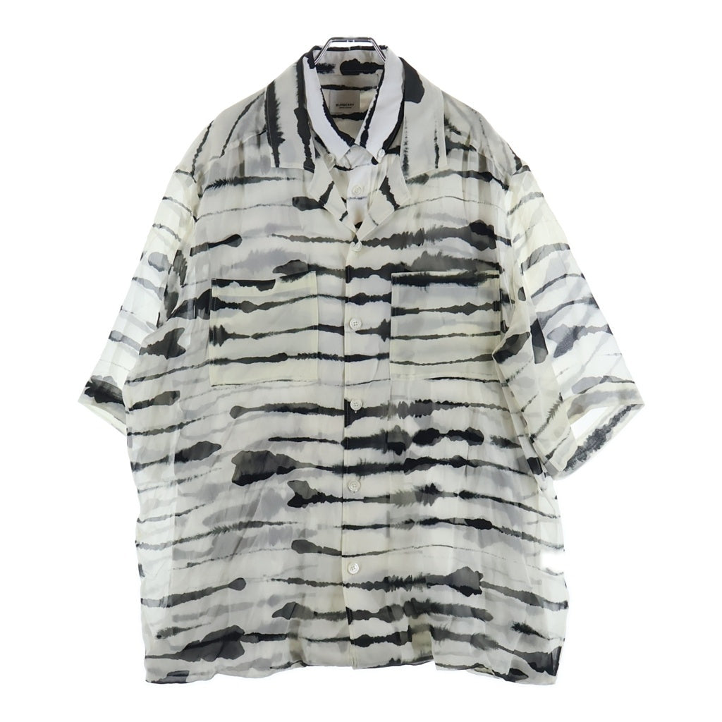 BURBERRY(バーバリー) 20SS Ink Stripe Short Sleeve Layered Shirt レイヤード 半袖シャツ シルク シースルー ブラック/ホワイト 4563035 レディース
