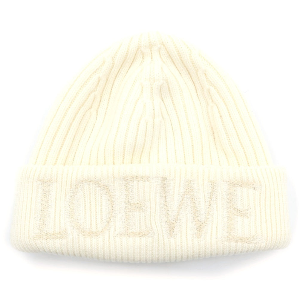 LOEWE(ロエベ) 23AW BLURRED LOEWE BEANIE ビーニー ニットキャップ ニット帽 ウール ロゴ刺繍 アイボリー F540257X23