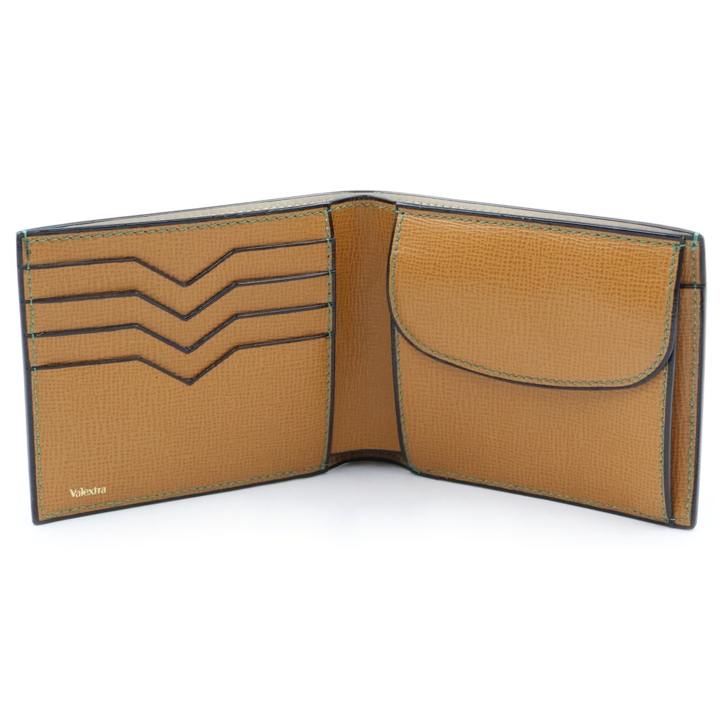 Valextra(ヴァレクストラ) Wallet 4Cc With Coin Holder レザーウォレット 二つ折り財布 コインケース Vカット ブラウン SGNL0023044