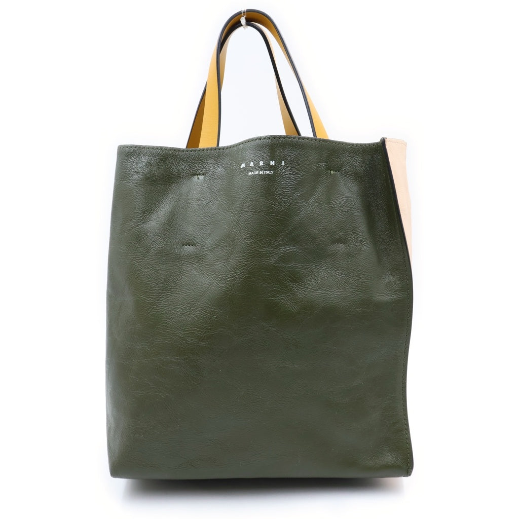 MARNI(マルニ) MUSEO SOFT ミュゼオ ソフト スモール トート ハンド ショルダーバッグ レザー カーキ/ピンク SHMP0018U1 レディース