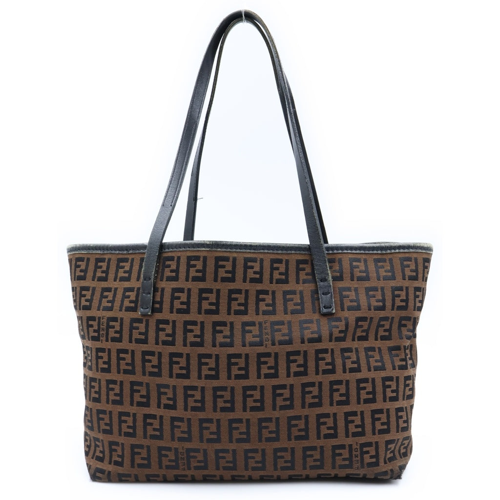 FENDI(フェンディ) ズッカ柄 ハンドバッグ キャンバス レザー ロゴ ブラウン レディース