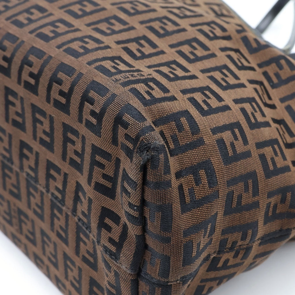 FENDI(フェンディ) ズッカ柄 ハンドバッグ キャンバス レザー ロゴ ブラウン レディース