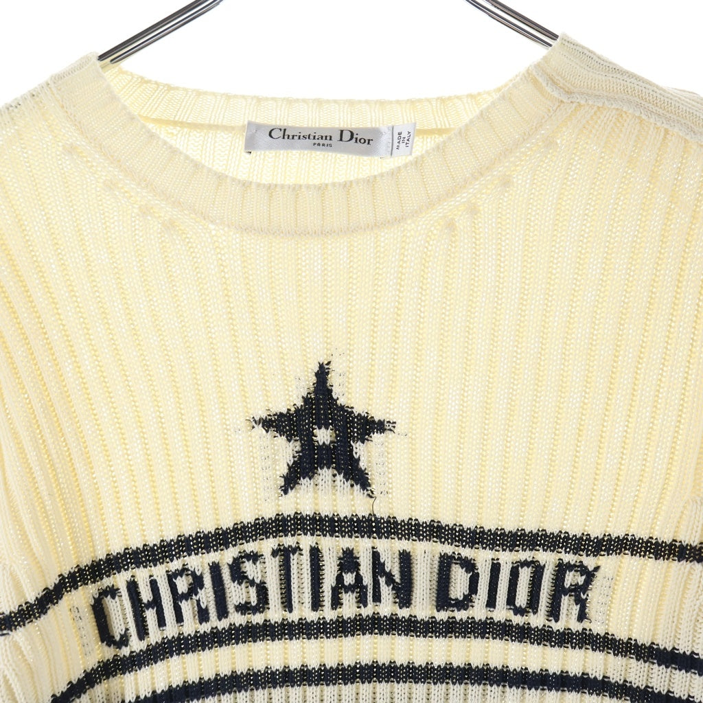 Christian Dior(クリスチャンディオール) DIORIVIERA ディオリビエラ スターロゴ ボーダー ニットセーター コットン ホワイト/ブラック 244S10AM730 レディース