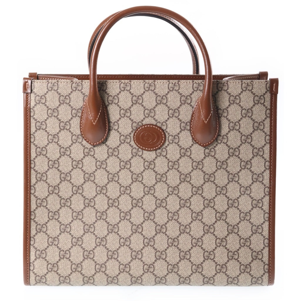 GUCCI(グッチ) GGスプリーム 2WAYバッグ ハンドバッグ ショルダーバッグ ブラウン×ベージュ レザー×PVC 659983 ゴールド金具 レディース