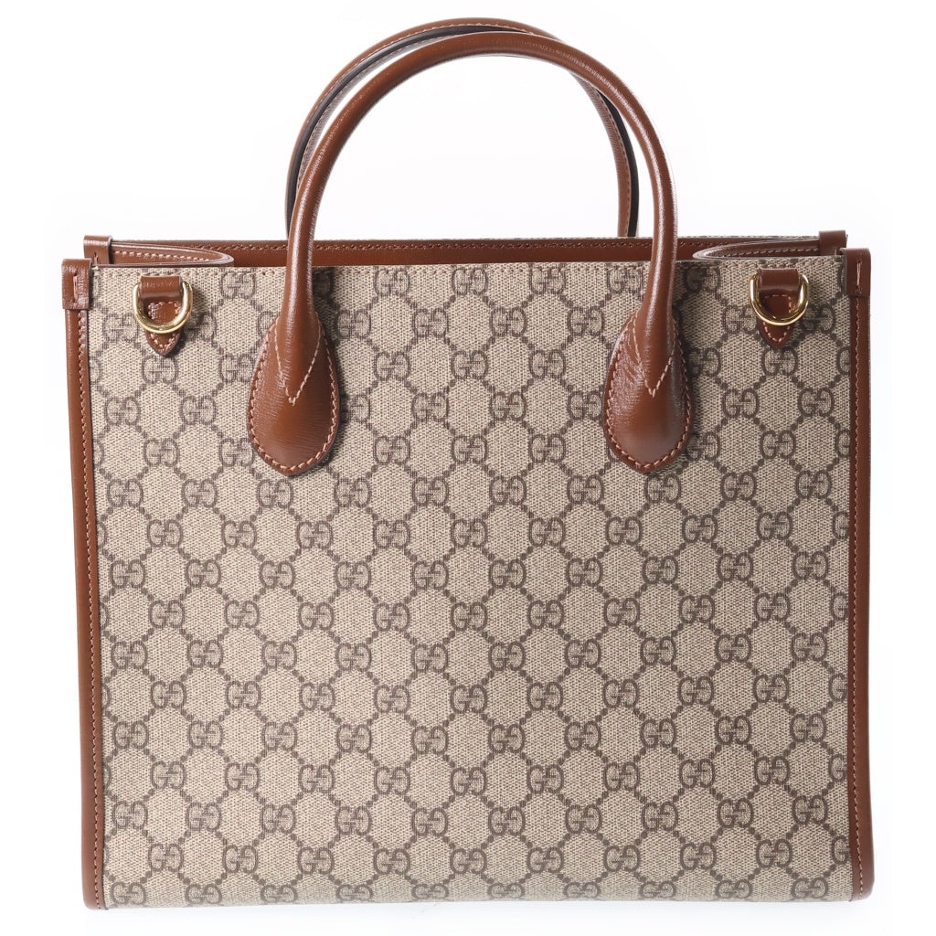 GUCCI(グッチ) GGスプリーム 2WAYバッグ ハンドバッグ ショルダーバッグ ブラウン×ベージュ レザー×PVC 659983 ゴールド金具 レディース