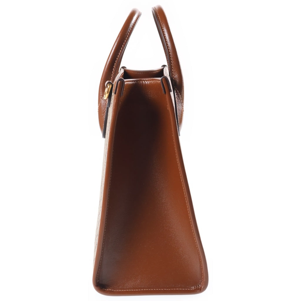 GUCCI(グッチ) GGスプリーム 2WAYバッグ ハンドバッグ ショルダーバッグ ブラウン×ベージュ レザー×PVC 659983 ゴールド金具 レディース