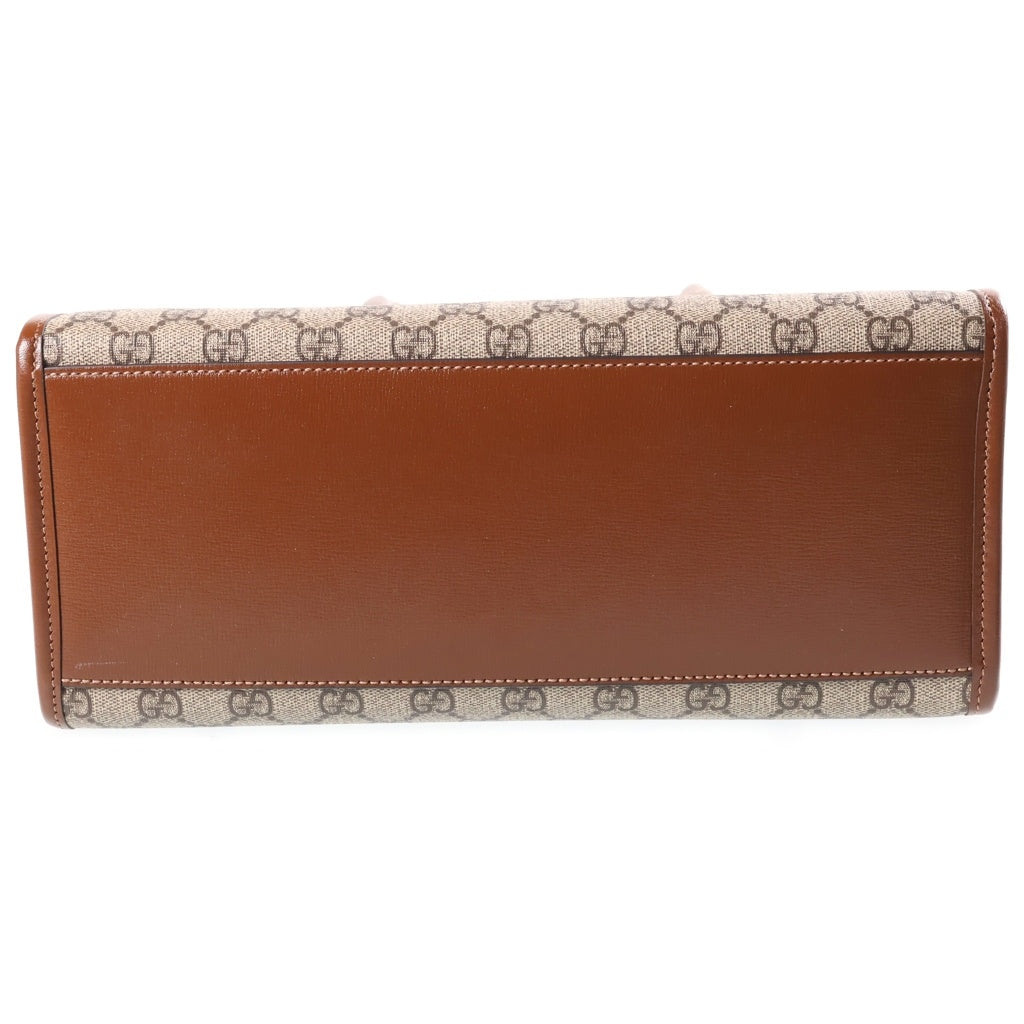 GUCCI(グッチ) GGスプリーム 2WAYバッグ ハンドバッグ ショルダーバッグ ブラウン×ベージュ レザー×PVC 659983 ゴールド金具 レディース