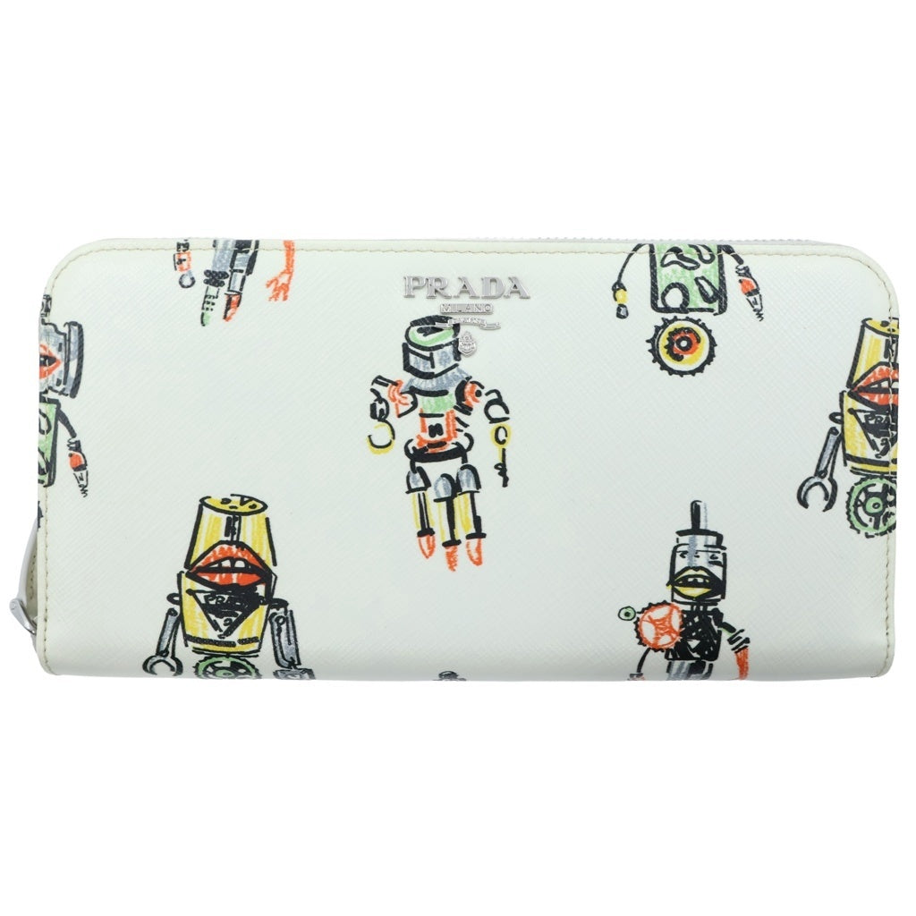 PRADA(プラダ) ロボットプリント サフィアーノ ラウンドジップ 長財布 ホワイト×マルチカラー 1ML506 レディース