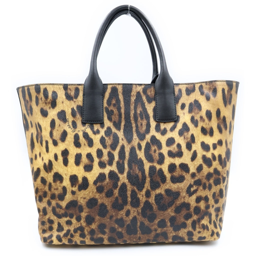 DOLCE & GABBANA(ドルチェアンドガッバーナ) ヒョウ柄トートバッグ ハンドバッグ レオパード PVC×レザー ブラウン×ブラック BB4454 レディース