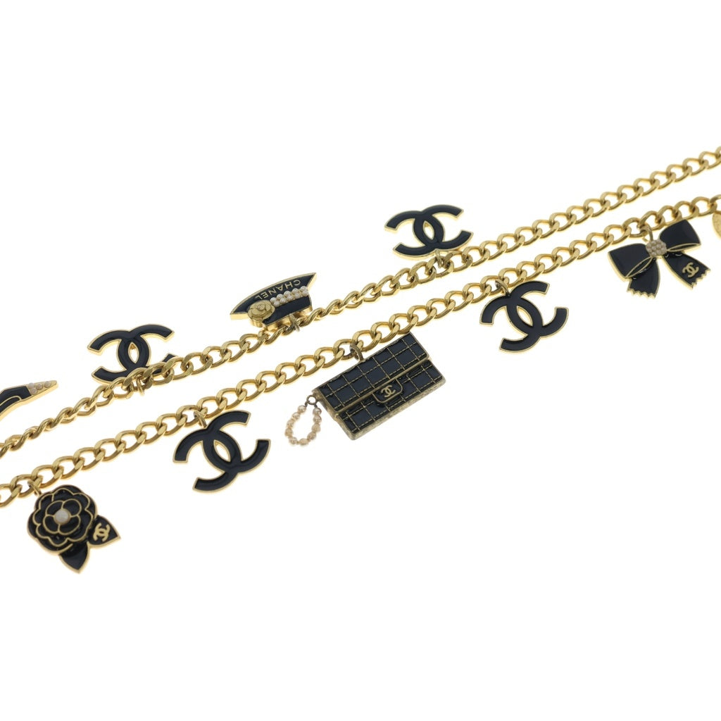 CHANEL(シャネル) ココマーク マルチチャーム ロングチェーンベルト ネックレス アイコン フェイクパール メタル 02A ゴールド レディース