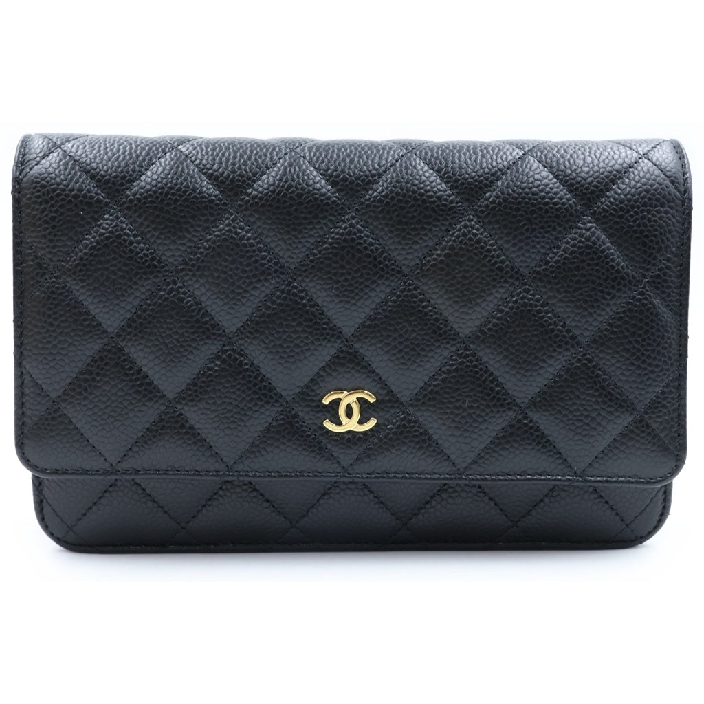 CHANEL(シャネル) マトラッセ キャビアスキン レザー チェーンウォレット ショルダーバッグ ゴールド金具 ブラック プレート AP0250 レディース