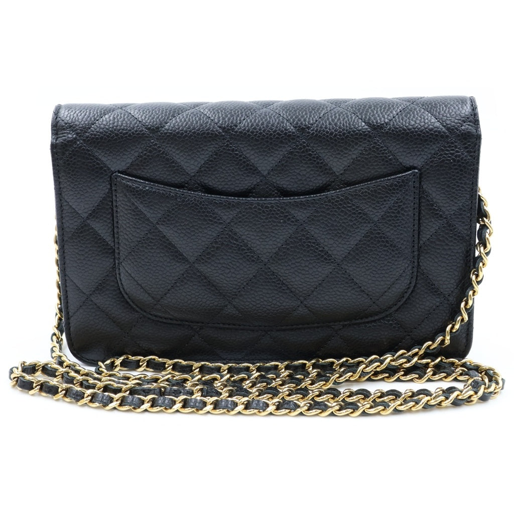CHANEL(シャネル) マトラッセ キャビアスキン レザー チェーンウォレット ショルダーバッグ ゴールド金具 ブラック プレート AP0250 レディース