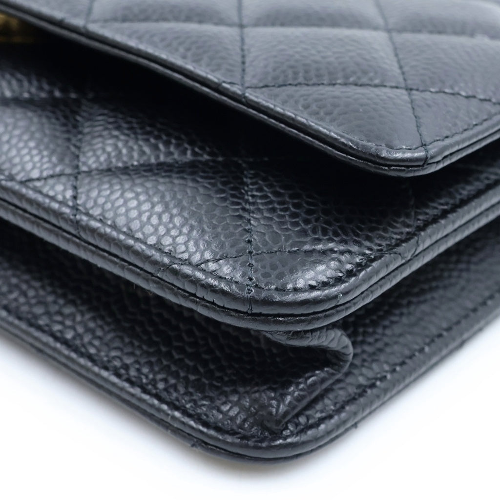 CHANEL(シャネル) マトラッセ キャビアスキン レザー チェーンウォレット ショルダーバッグ ゴールド金具 ブラック プレート AP0250 レディース