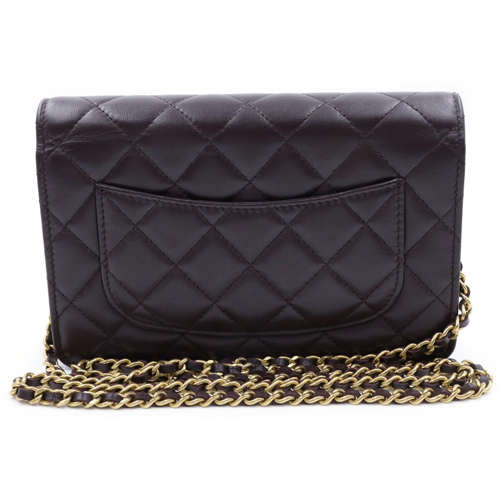 CHANEL(シャネル) マトラッセ ラムスキン レザー チェーンウォレット ショルダーバッグ ゴールド金具 ブラウン プレート レディース