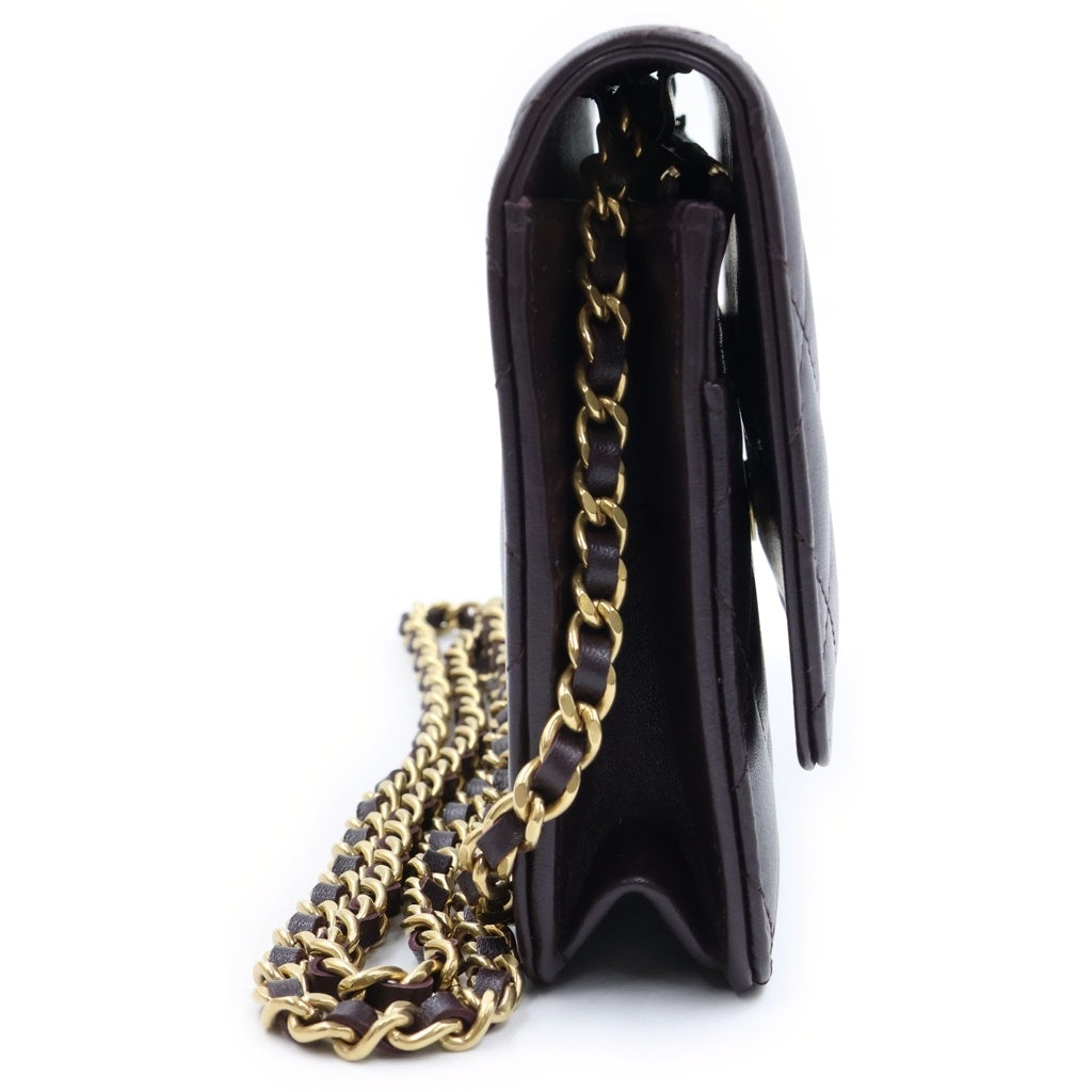 CHANEL(シャネル) マトラッセ ラムスキン レザー チェーンウォレット ショルダーバッグ ゴールド金具 ブラウン プレート レディース