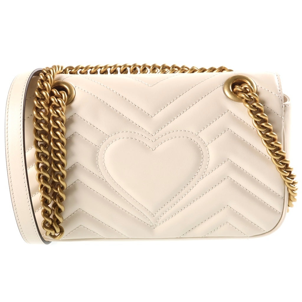GUCCI(グッチ) GGマーモント スモール チェーンショルダーバッグ レザー ホワイト446744 レディース
