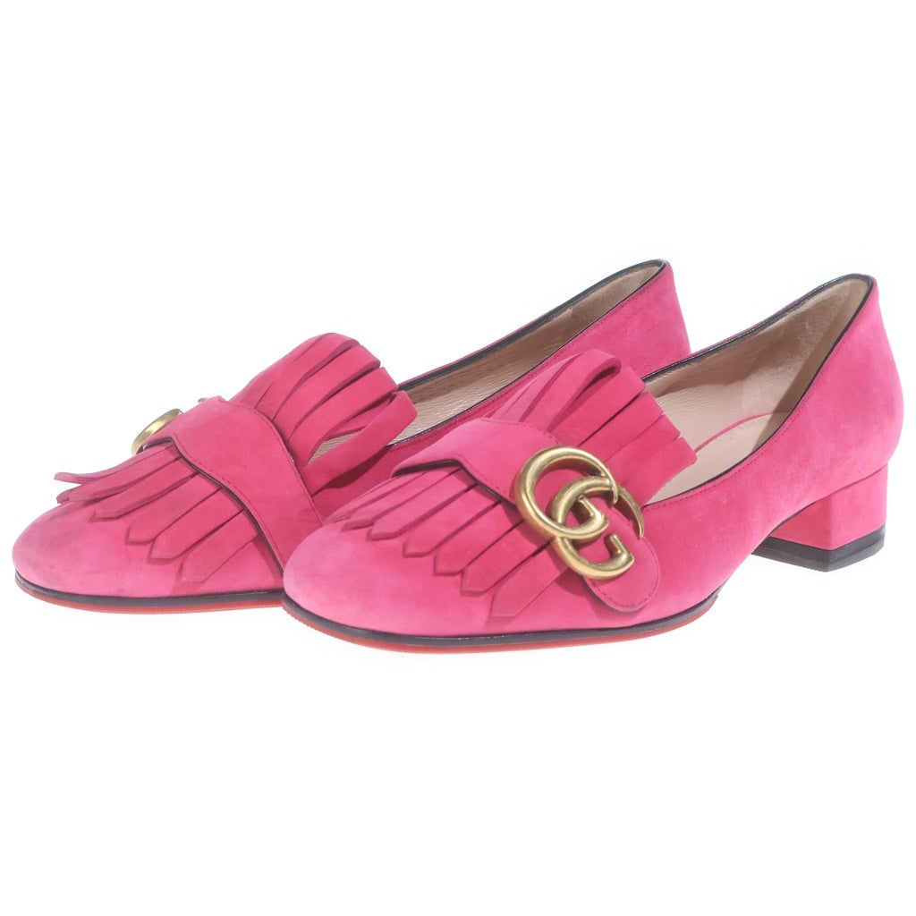 GUCCI(グッチ) GG Marmont Fringe Loafer GGマーモント フリンジ タッセルローファー ヒール スエード ピンク 408208 レディース