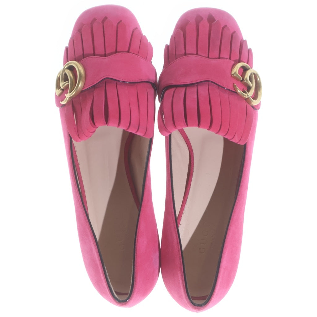 GUCCI(グッチ) GG Marmont Fringe Loafer GGマーモント フリンジ タッセルローファー ヒール スエード ピンク 408208 レディース