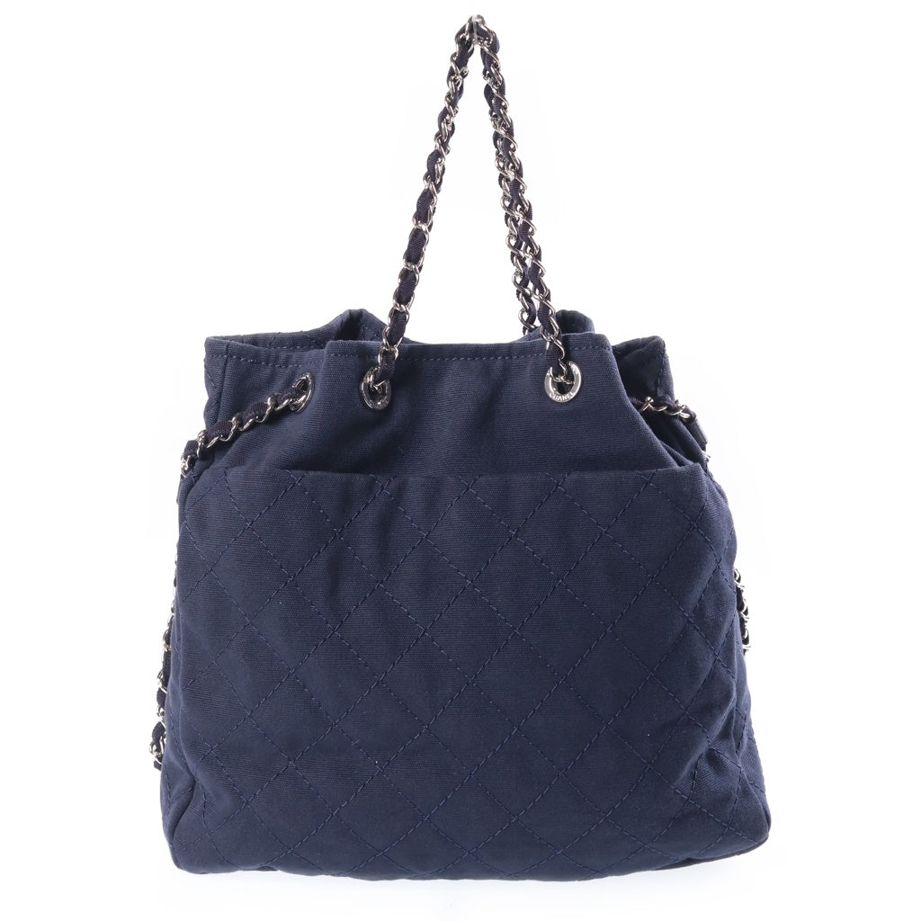 CHANEL(シャネル) 2019年クルーズコレクション ココマーク チェーン装飾 トート ショルダーバッグ キャンバス ネイビー 27番台 レディース
