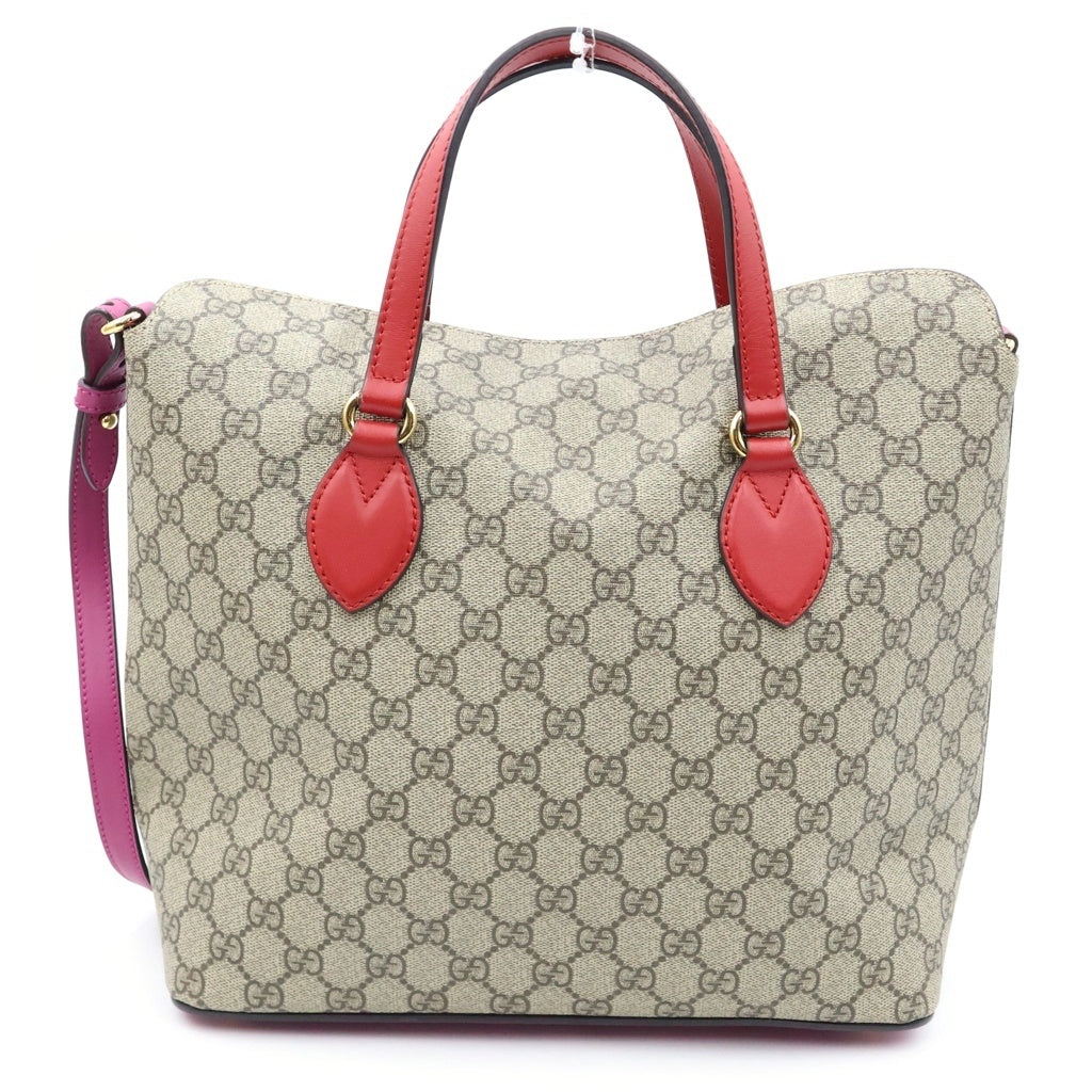 GUCCI(グッチ) GGスプリーム ハンド ショルダーバッグ 2WAY PVC レザー ブラウン/レッド 429147 レディース