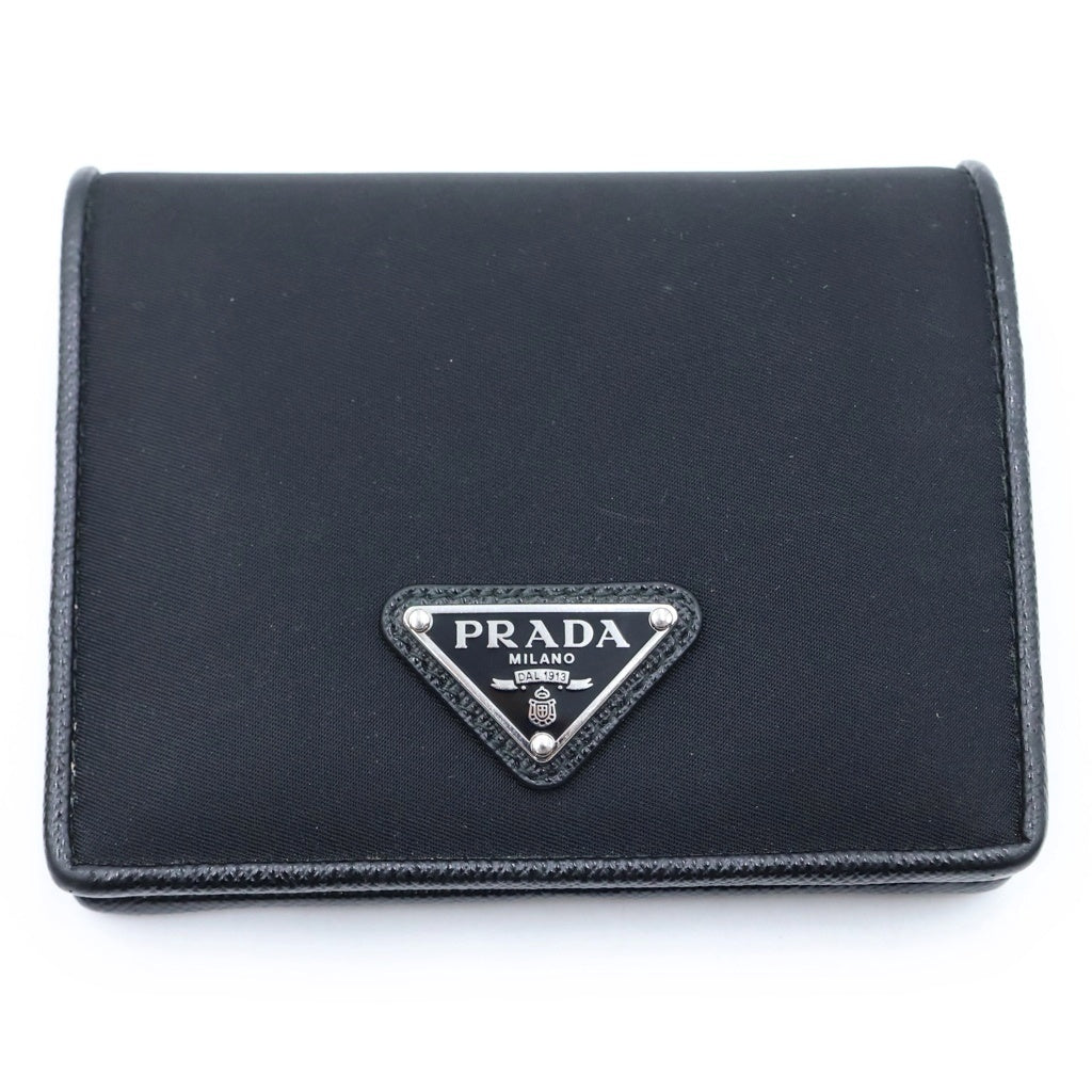 PRADA(プラダ) トライアングルロゴ コンパクトウォレット 二つ折り財布 ブラック テスート ナイロン 1MV204 レディース