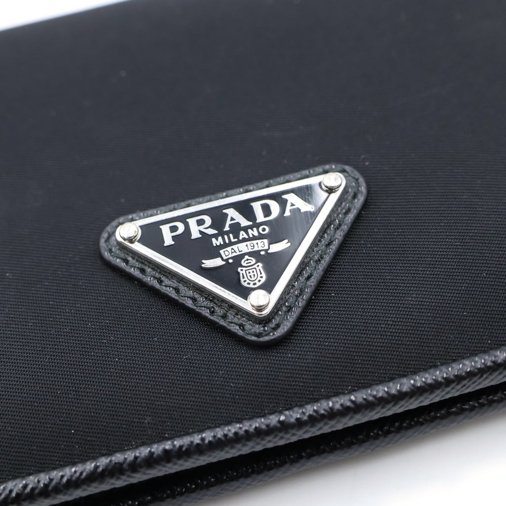 PRADA(プラダ) トライアングルロゴ コンパクトウォレット 二つ折り財布 ブラック テスート ナイロン 1MV204 レディース