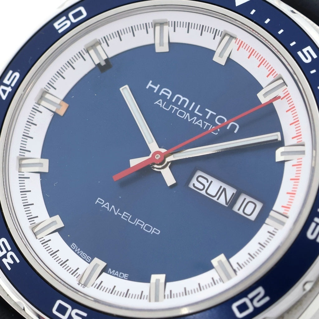 HAMILTON(ハミルトン) パンユーロ デイデイト 裏スケ 青文字盤 SS×レザー/AT ステンレス オートマ 自動巻き 腕時計 H35405941