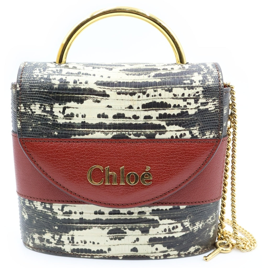 Chloe(クロエ) アビーロック 2WAYハンドバッグ チェーンショルダーバッグ レザー ゴールド金具 ボルドー/グレー レディース