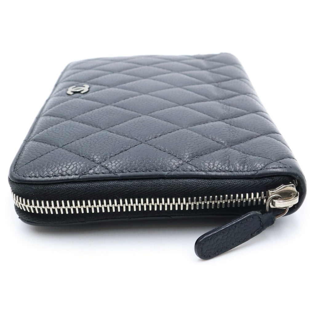 CHANEL(シャネル) マトラッセ ラウンドジップウォレット キャビアスキン レザー シルバー金具 ブラック 16番台