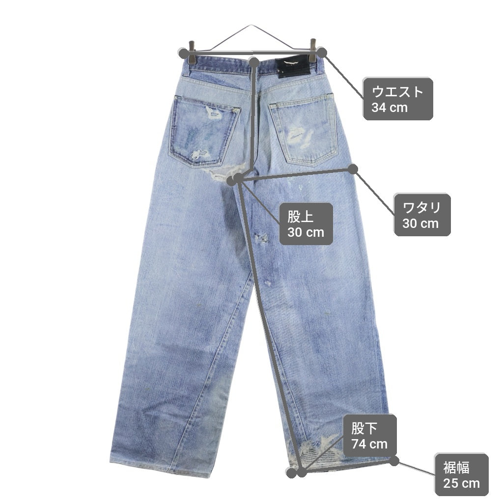 OUR LEGACY(アワーレガシー) 26AW FULL CUT DIGITAL DENIM PRINT フルカット 転写デニムパンツ ジーンズ ラバースケルトンパッチ インディゴ W4205TDD レディース