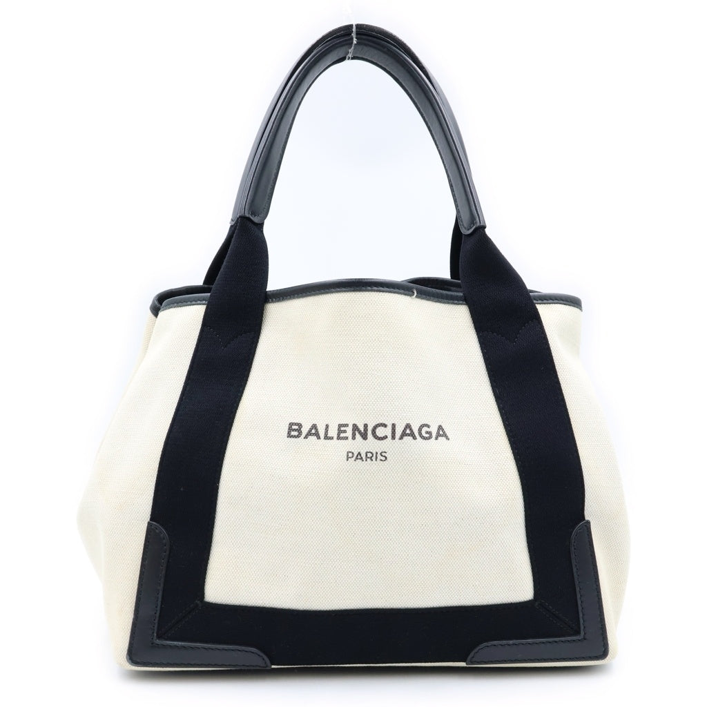 BALENCIAGA(バレンシアガ) ネイビーカバスS キャンバス×レザー トートバッグ ハンドバッグ ブラック/アイボリー 339933 レディース