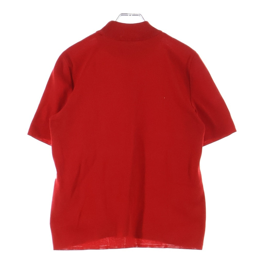 YVES SAINT LAURENT(イヴサンローラン) フロントロゴ刺繍 ハイネック 半袖ニット レッド #L SK39-093 レディース