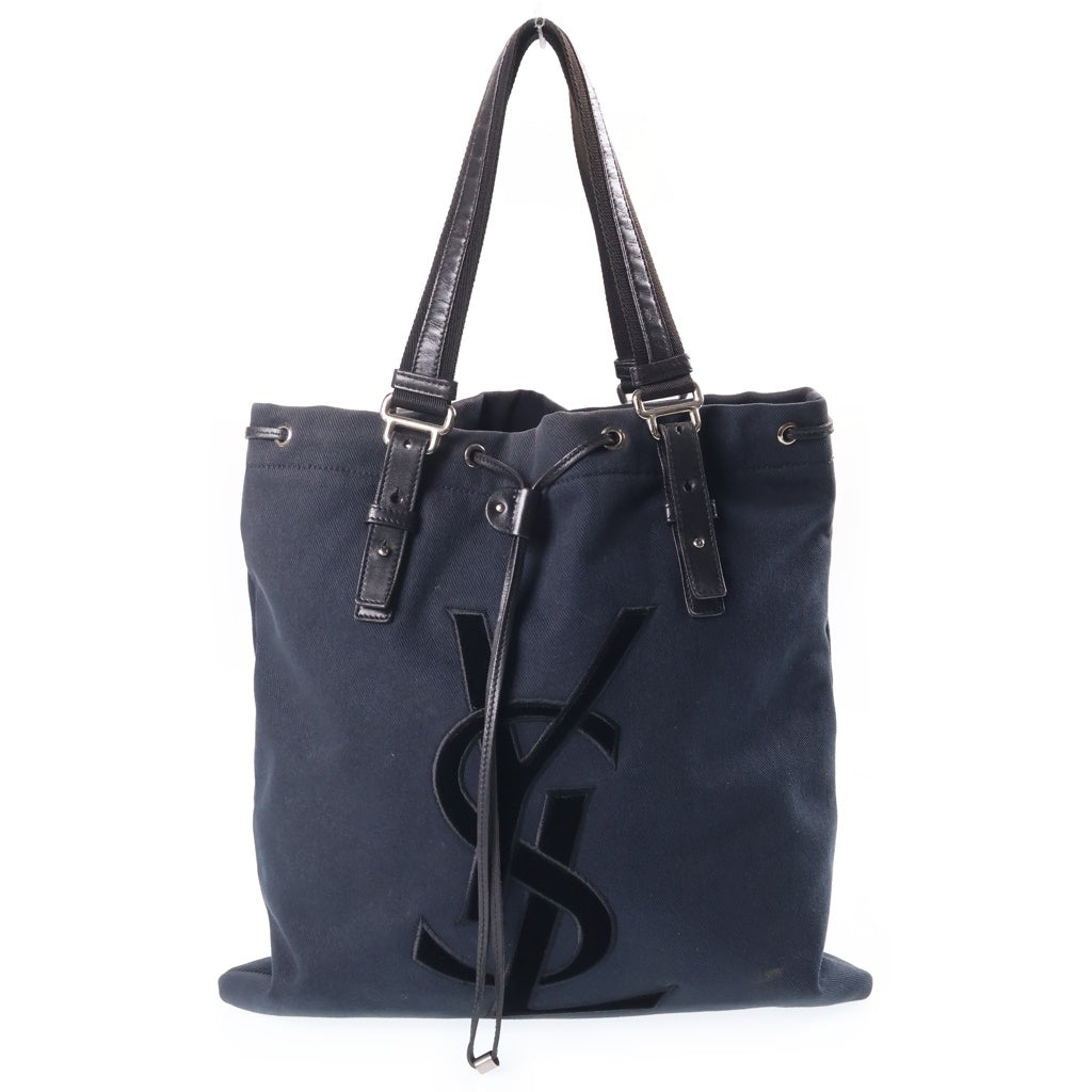 YVES SAINT LAURENT(イヴサンローラン) カハラ トートバッグ ロゴ リヴゴーシュ キャンバス レザー ネイビー/ブラック