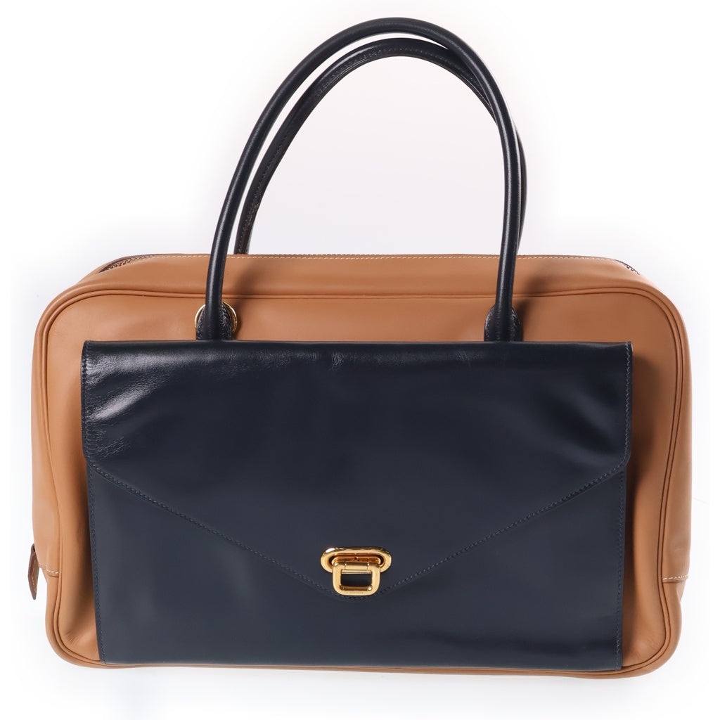 HERMES(エルメス) ロレーヌ ハンドバッグ ヴォーガリバー ボックスカーフ ゴールド金具 〇V刻印 ブルーインディゴ/ナチュラル レディース