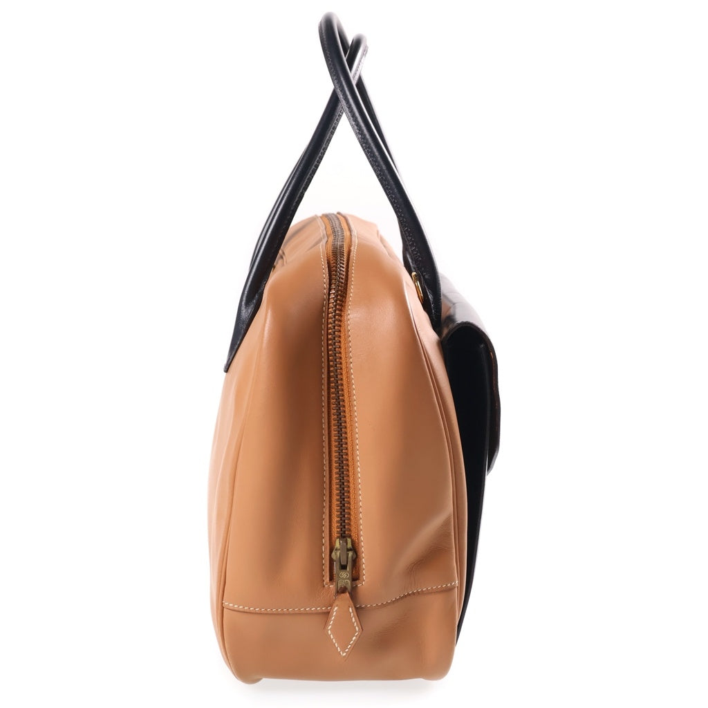 HERMES(エルメス) ロレーヌ ハンドバッグ ヴォーガリバー ボックスカーフ ゴールド金具 〇V刻印 ブルーインディゴ/ナチュラル レディース