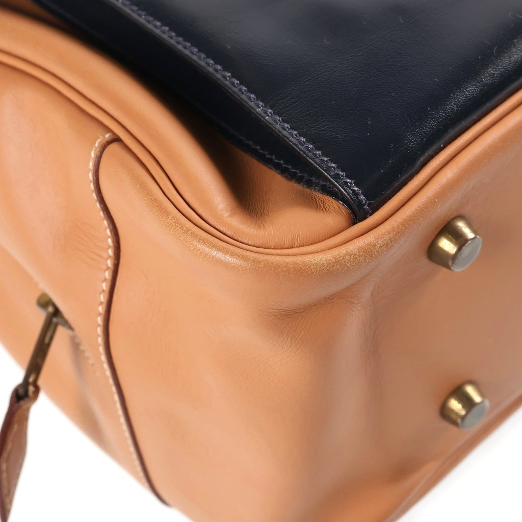 HERMES(エルメス) ロレーヌ ハンドバッグ ヴォーガリバー ボックスカーフ ゴールド金具 〇V刻印 ブルーインディゴ/ナチュラル レディース